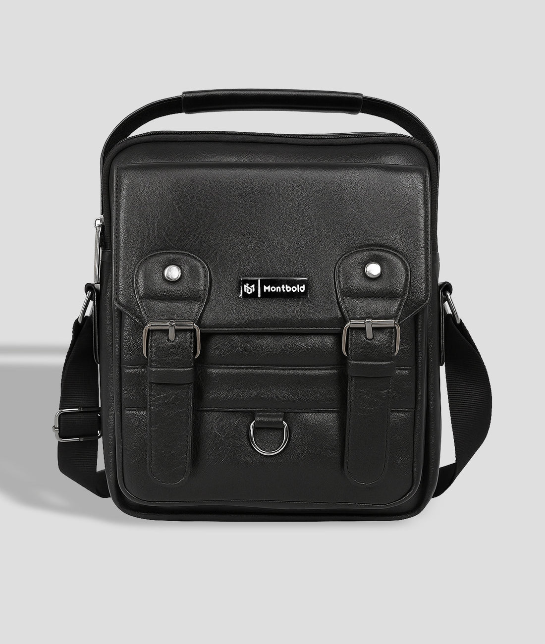 Leather Messenger Bag | Compact 6L Crossbody Shoulder Bag for Men & Women, Black