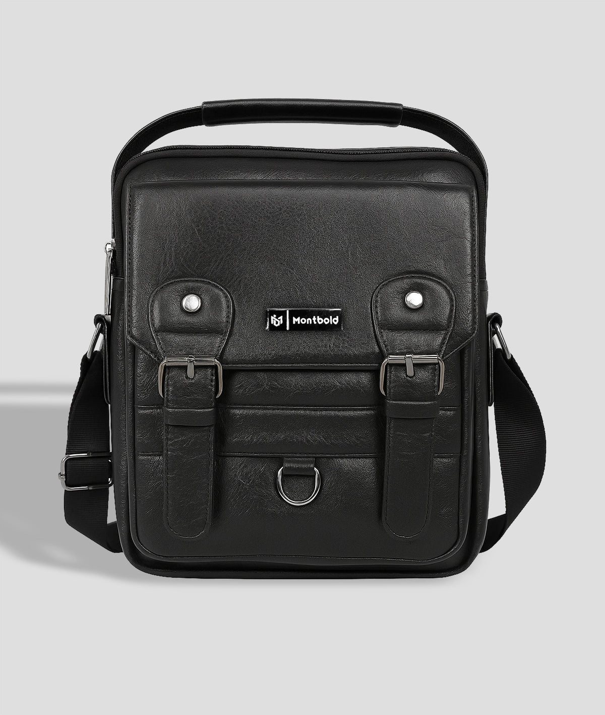 Leather Messenger Bag | Compact 6L Crossbody Shoulder Bag for Men & Women, Black