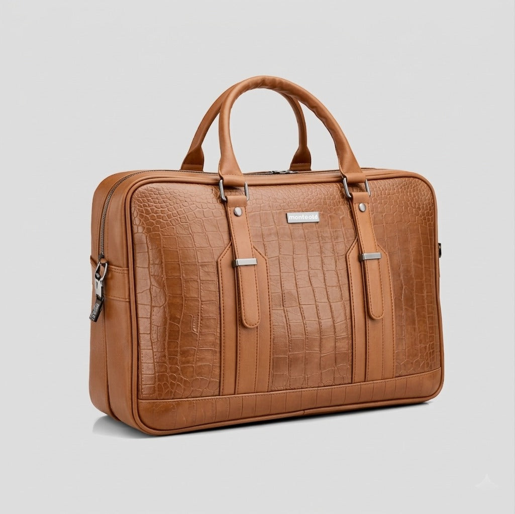 Premium Croc-Textured Leather Office Bag – Elegant Travel & Laptop Briefcase